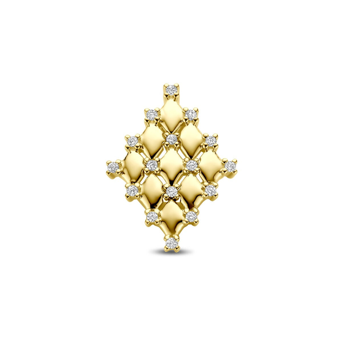 Damenanhänger aus 14k Gelbgold mit rautenförmigem Design und funkelnden Diamanten