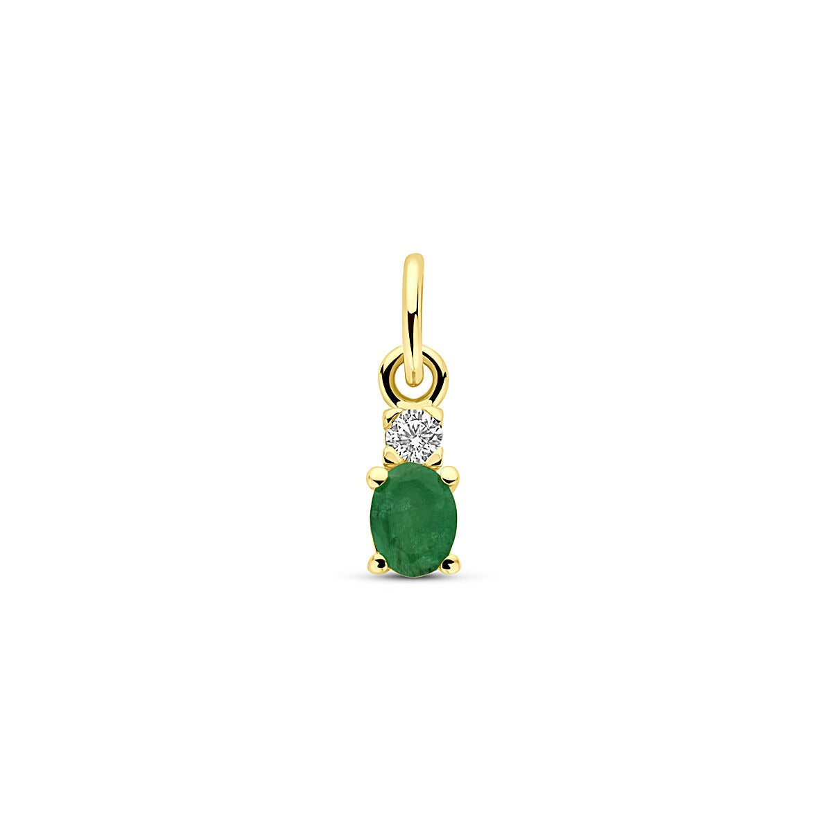 Hänger aus 14k Gelbgold mit grünem Smaragd und Zirkonia, ovaler Form, 12 mm lang