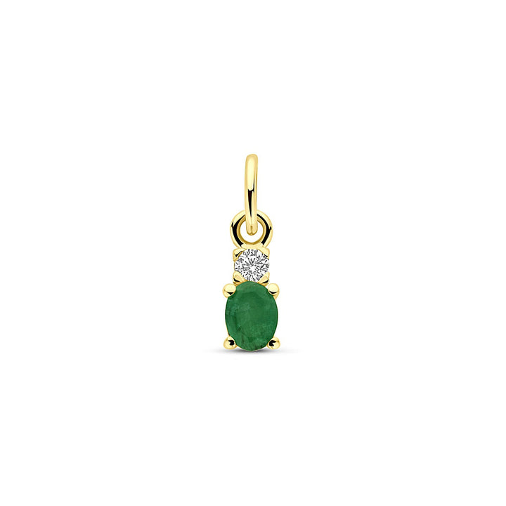 14k Geelgouden hanger met smaragd en zirkonia – 12 mm
