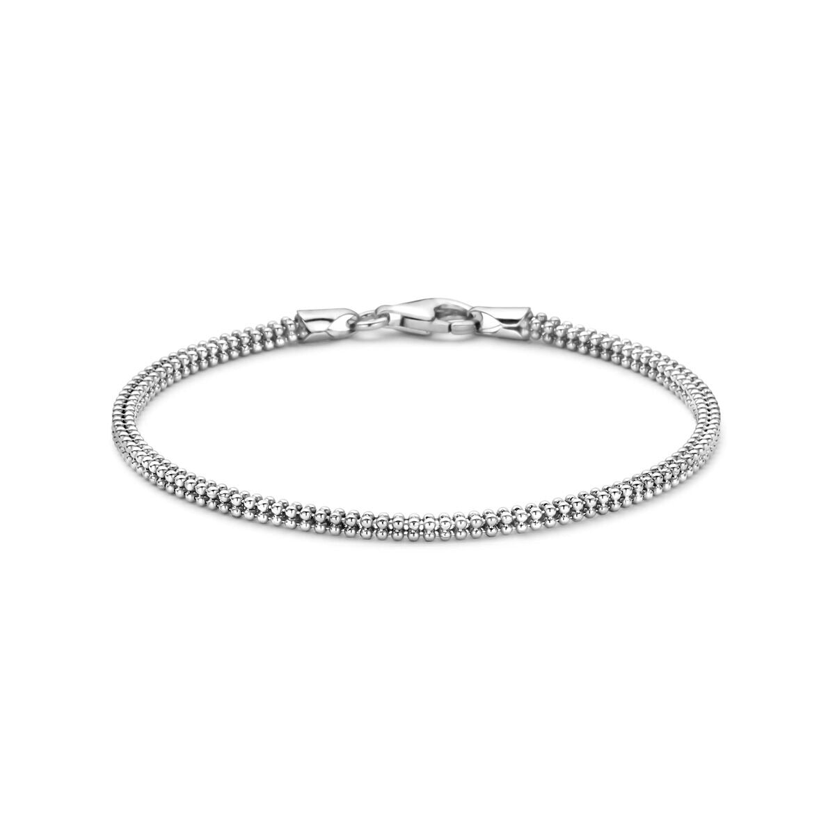 Gerhodinierte 925 Silber Popcorn-Armband mit feiner, strukturierter Oberfläche und Karabinerverschluss