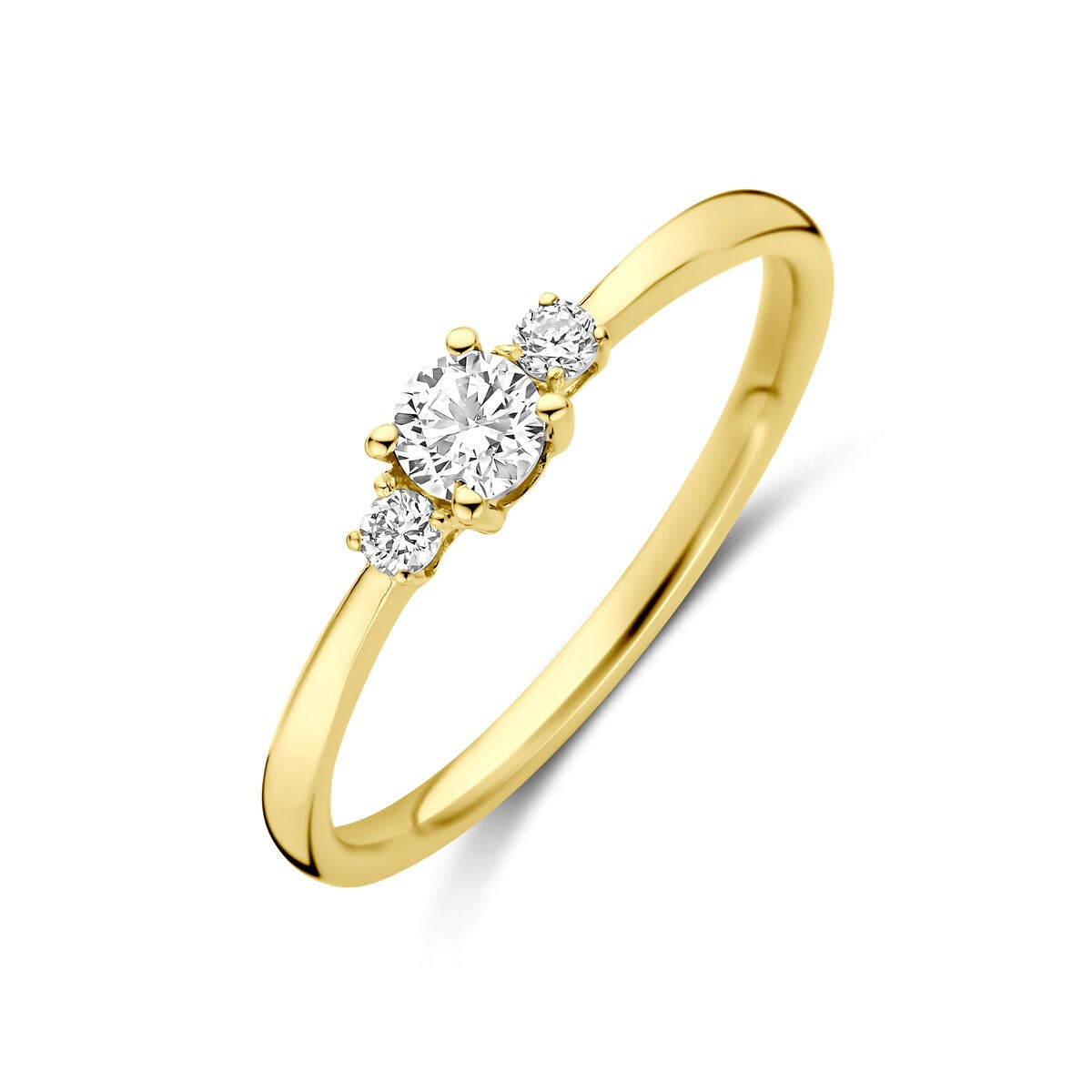 Ring aus 14k Gelbgold mit 0,25 ct lab-grown Diamant und zwei seitlichen kleinen Diamanten
