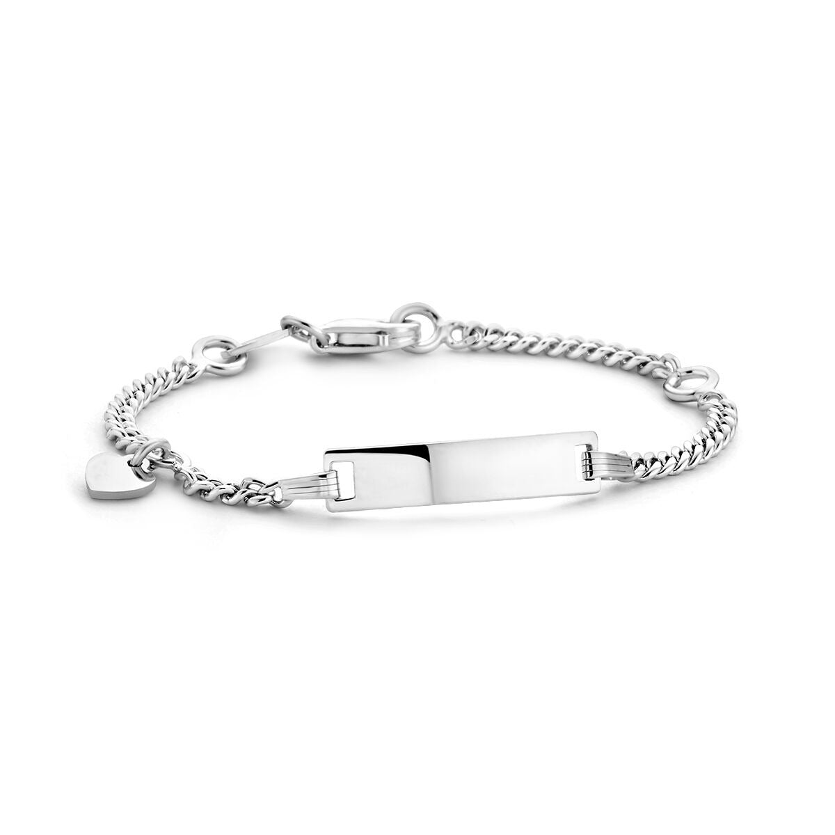 Armband aus rhodiniertem Silber mit flachem Herz und Kettenelementen