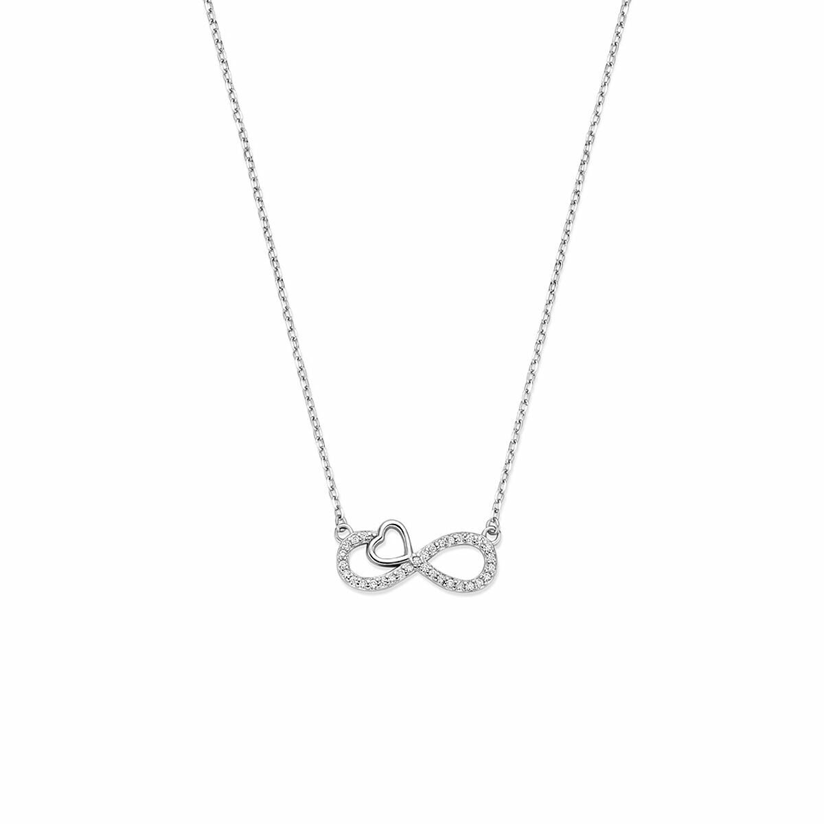 Silbernes Collier mit Infinity-Symbol und Herz aus rhodiniertem 925er Silber, besetzt mit Zirkonia