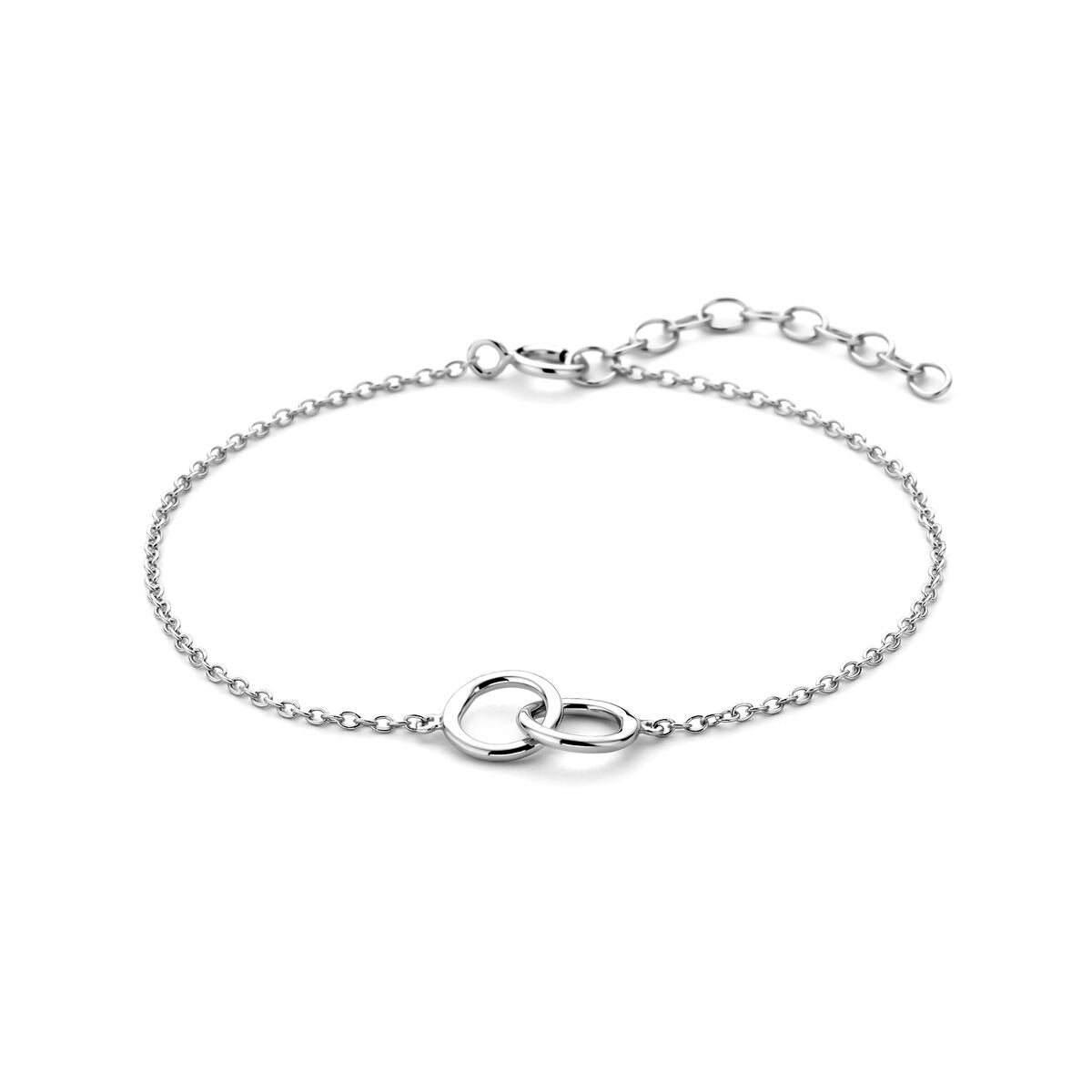 Zarte, gerhodineerde Damenarmband aus Silber mit runden Elementen und Verlängerungskette