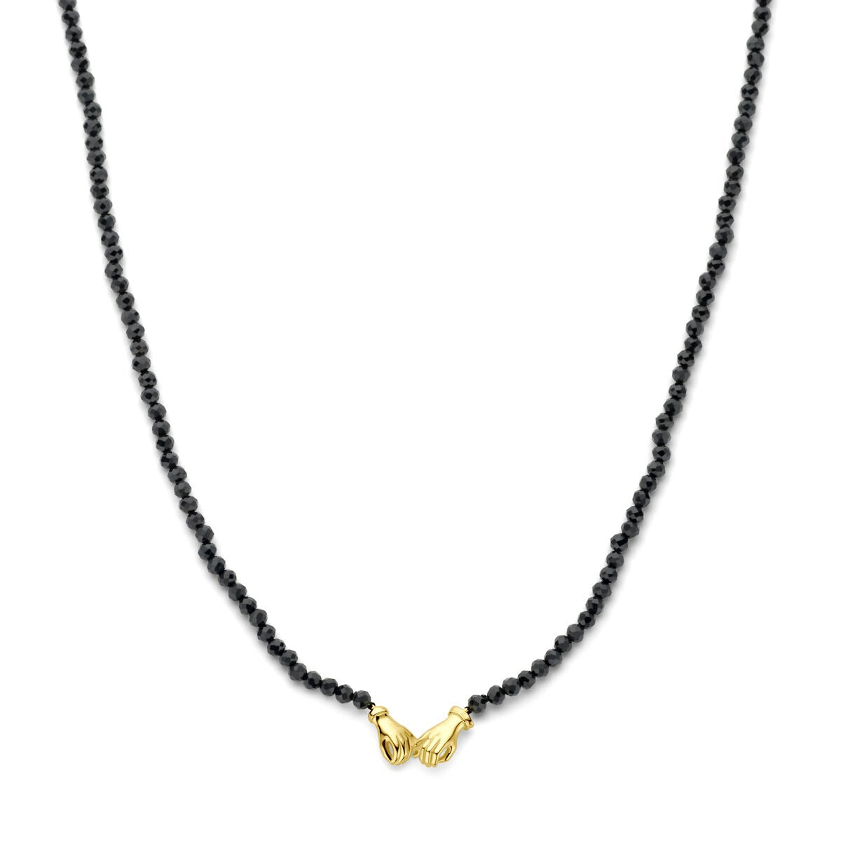 Vergoldete Silberkette aus 925 Silber mit schwarzen Onyx-Perlen und goldenen Details