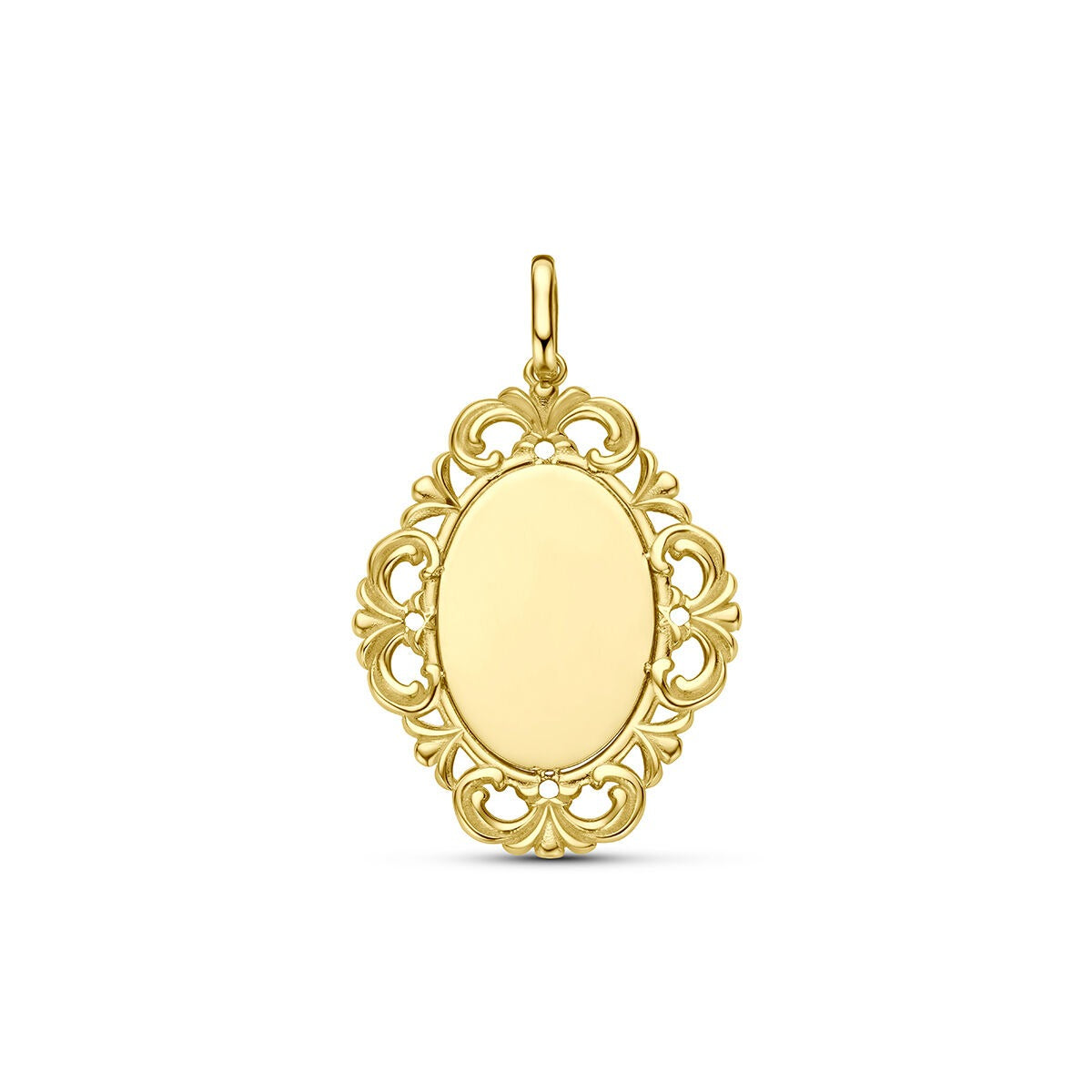 Gravuranhänger aus 9 Karat Gelbgold mit ovaler Form und filigranem Design