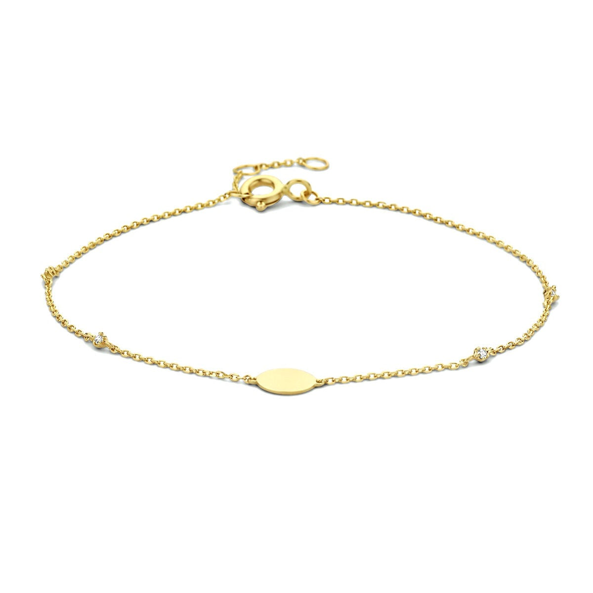 Armband aus 9 Karat Gelbgold mit Zirkonia-Reihe und ovalem Anhänger