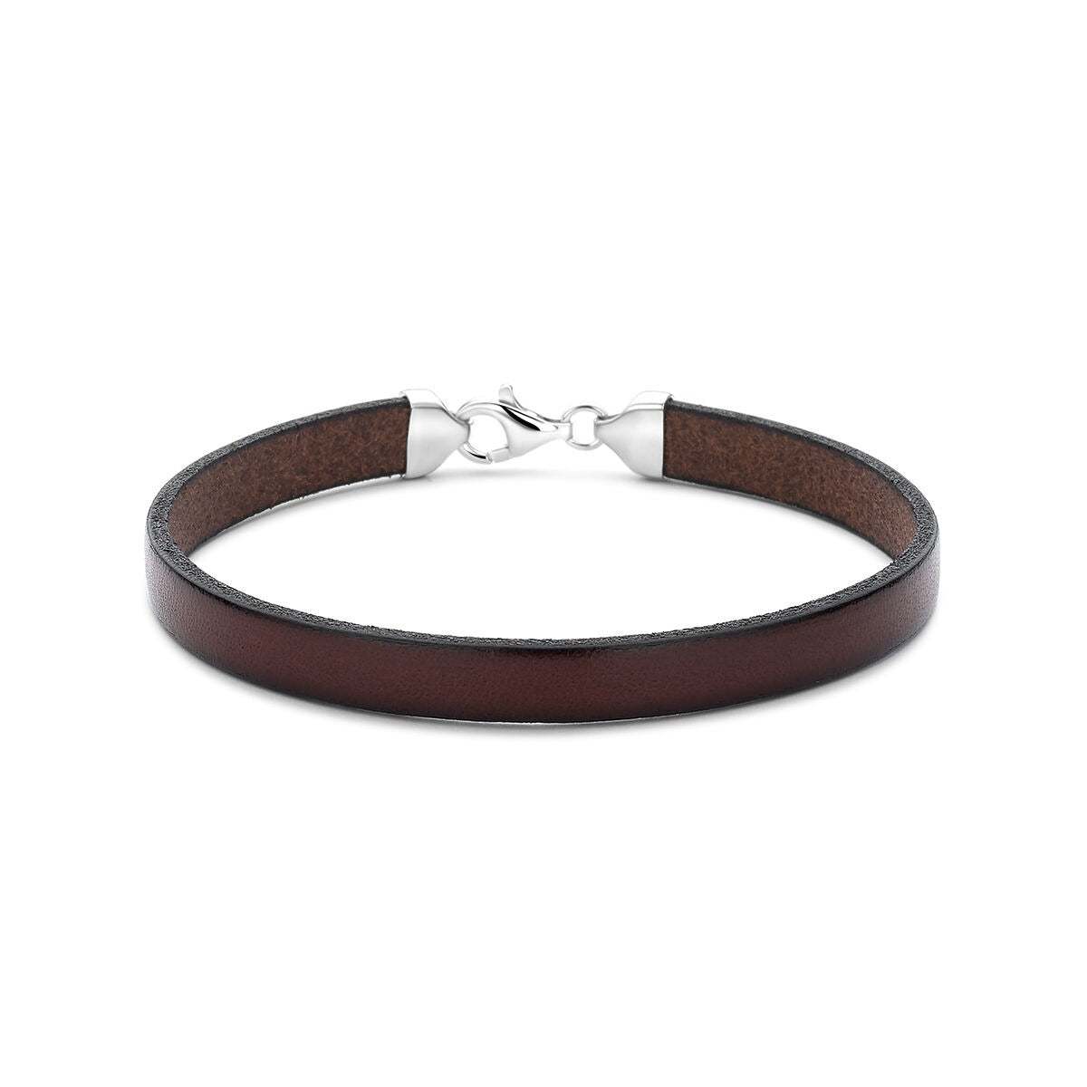 Braune Leder-Herrenarmband mit silberner Schließe und glatter Oberfläche