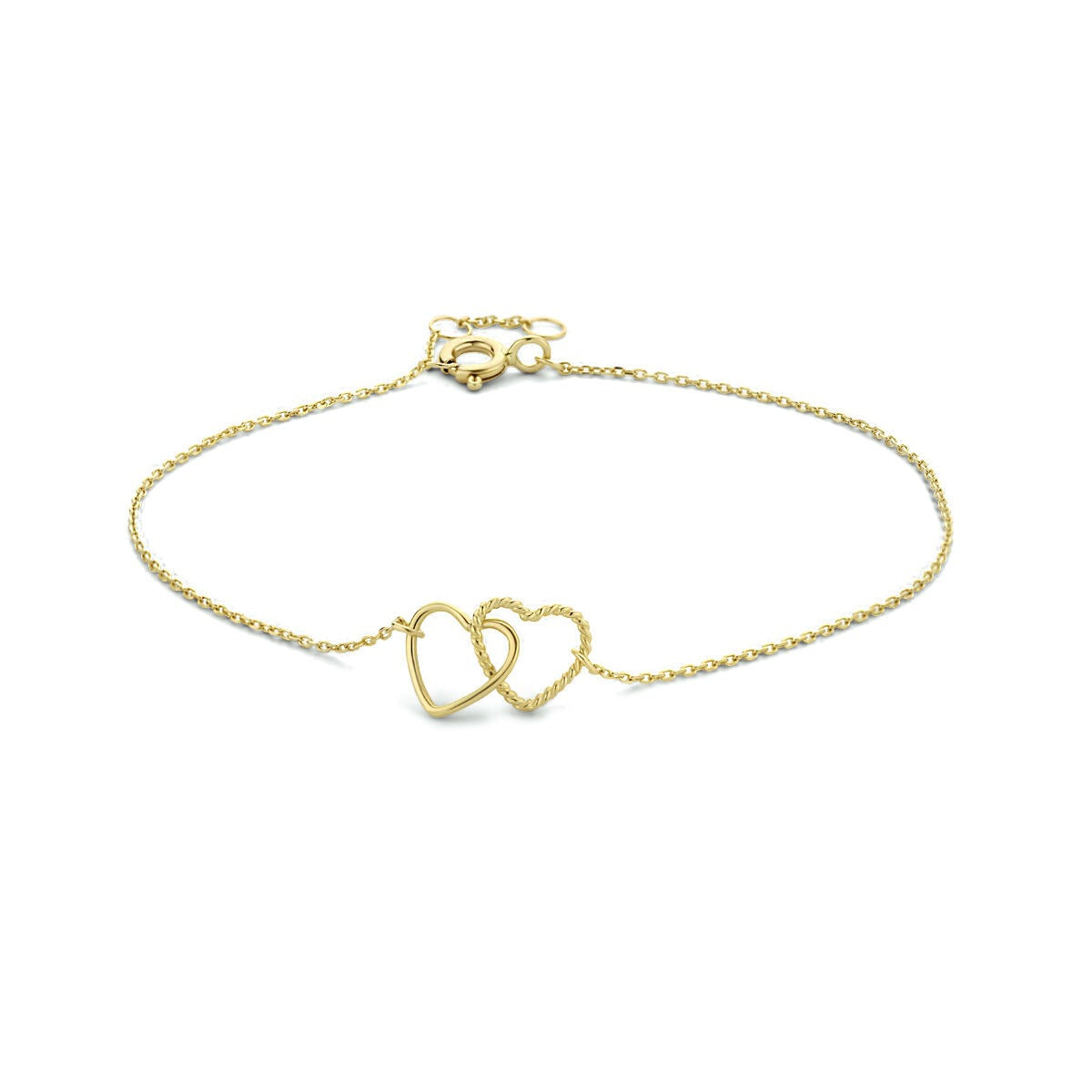 Armband aus 9 Karat Gelbgold mit zwei ineinandergreifenden Herzen