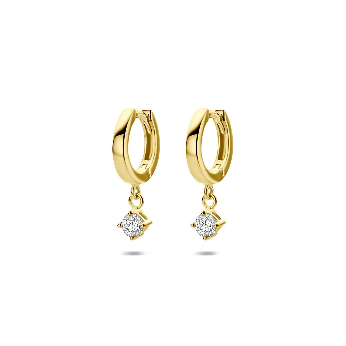 14k gelbgoldene Creolen mit Zirkonia-Anhängern
