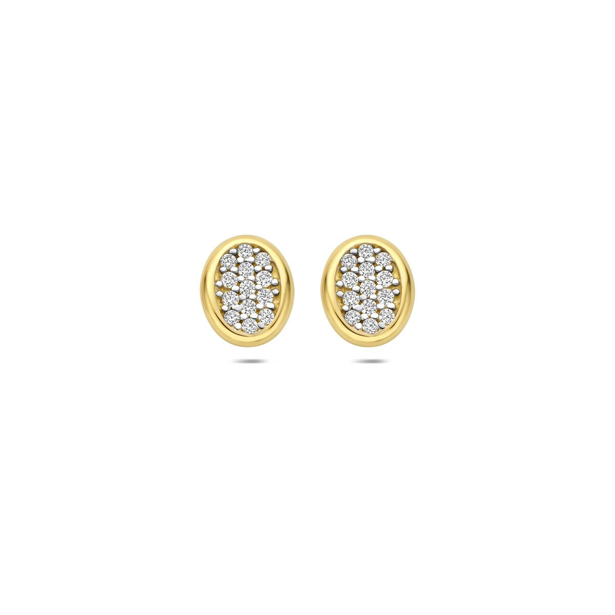 Ohrstecker aus 14k Gelbgold mit ovalem Design und Zirkonia-Steinen