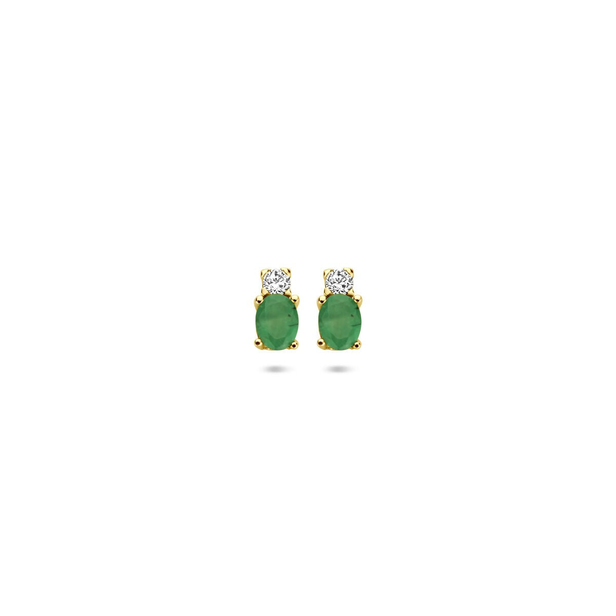 Ohrstecker aus 14k Gelbgold mit grünem Smaragd und Zirkonia, oval, 6 x 3 mm