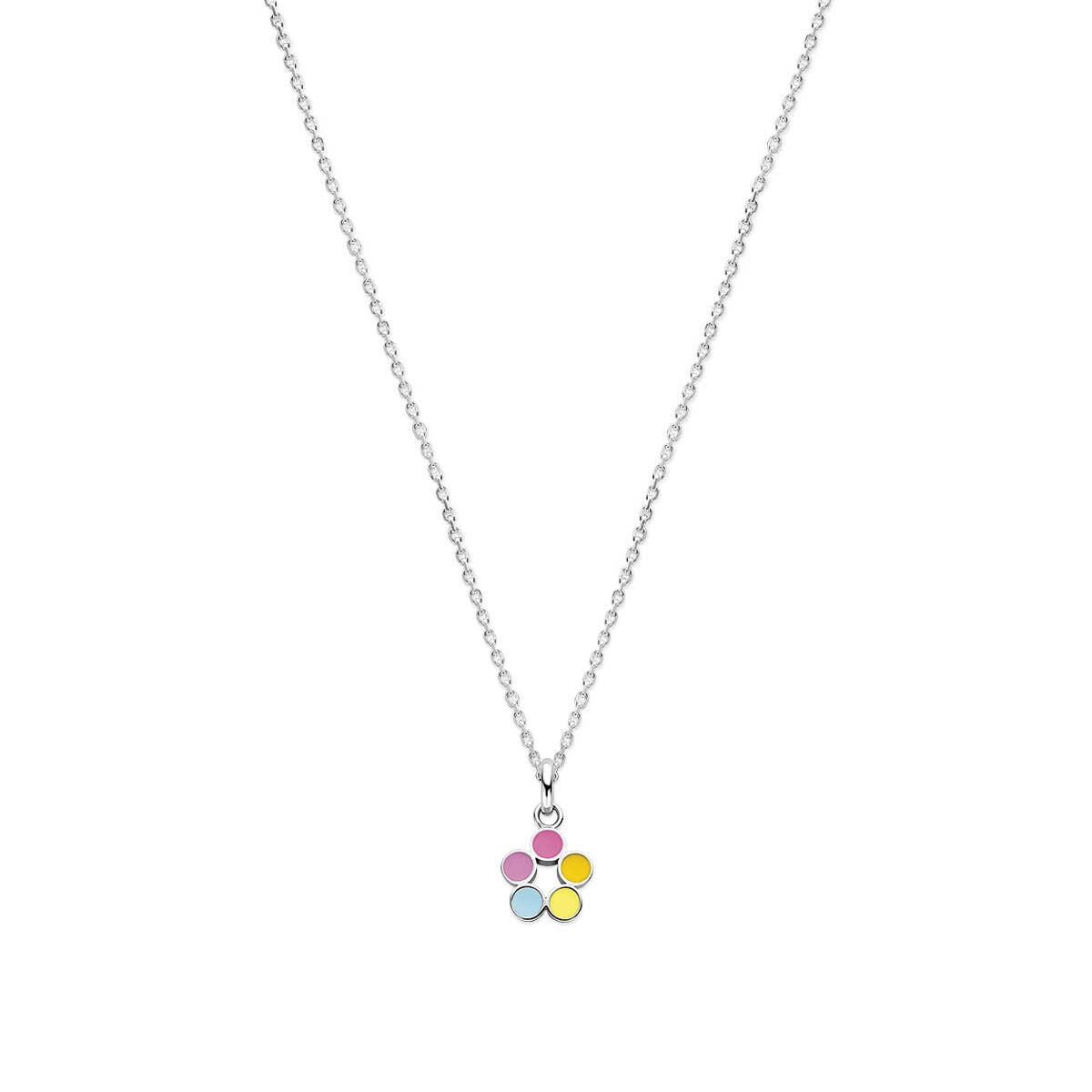 Silberne Kinderkette mit buntem Marienkäfer-Anhänger aus Emaille