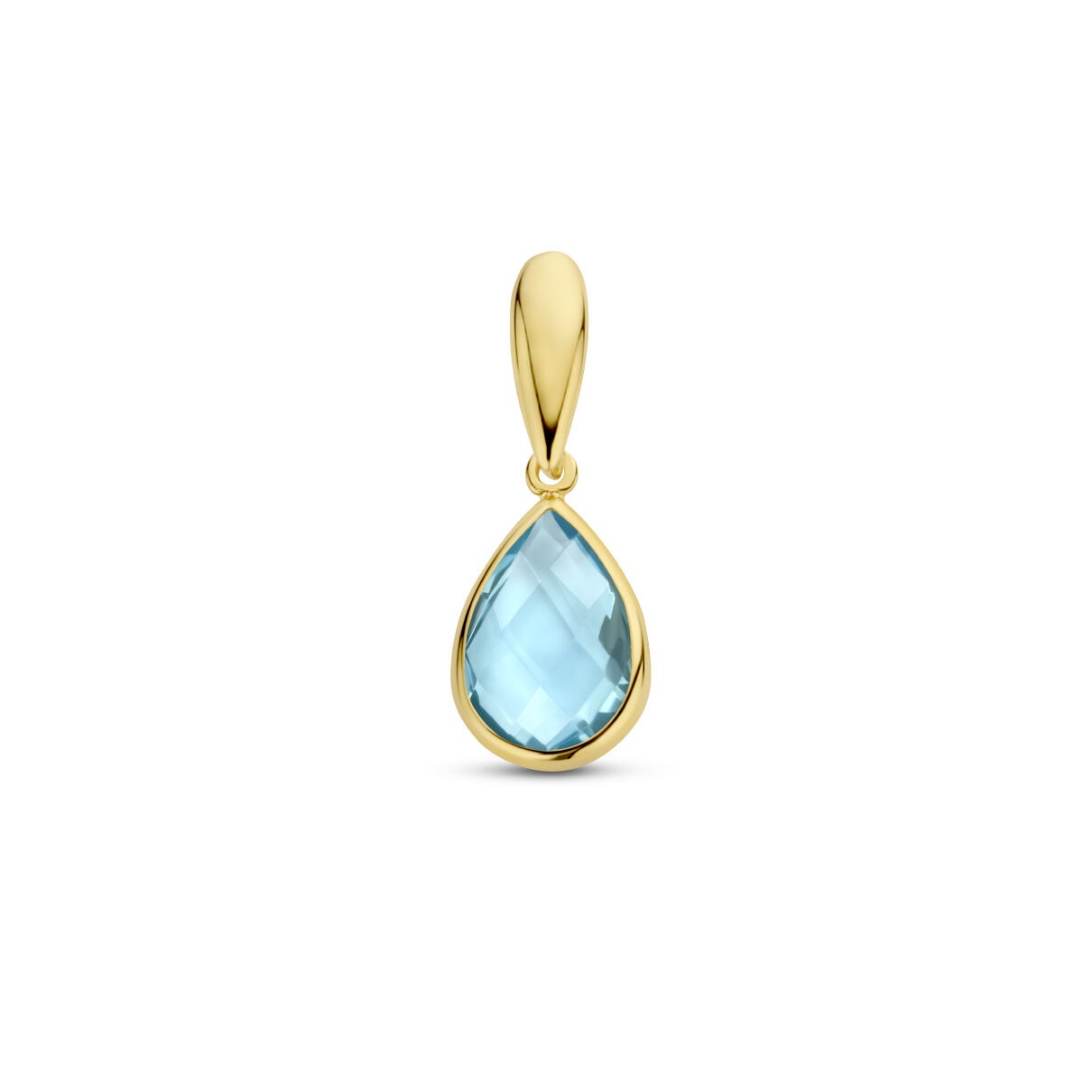 Hänger aus 9k Gelbgold mit tropfenförmigem, facettiertem blauen Topas