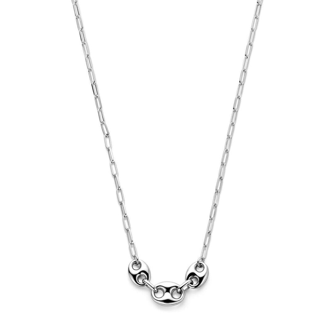 Zilveren collier met koffieboon schakel – gerhodineerd damescollier met verfijnd design