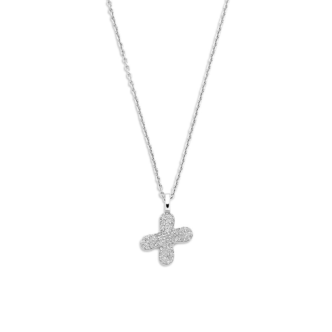 Gerhodineerd 925 zilveren collier met letter en zirkonia