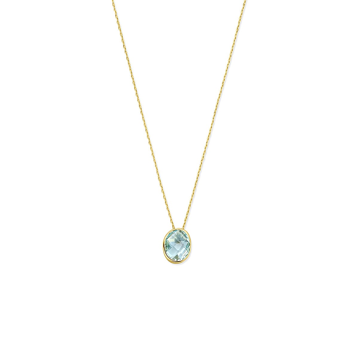14k gelbgoldenes Collier mit ovalem blauen Topas, Länge 41-45 cm