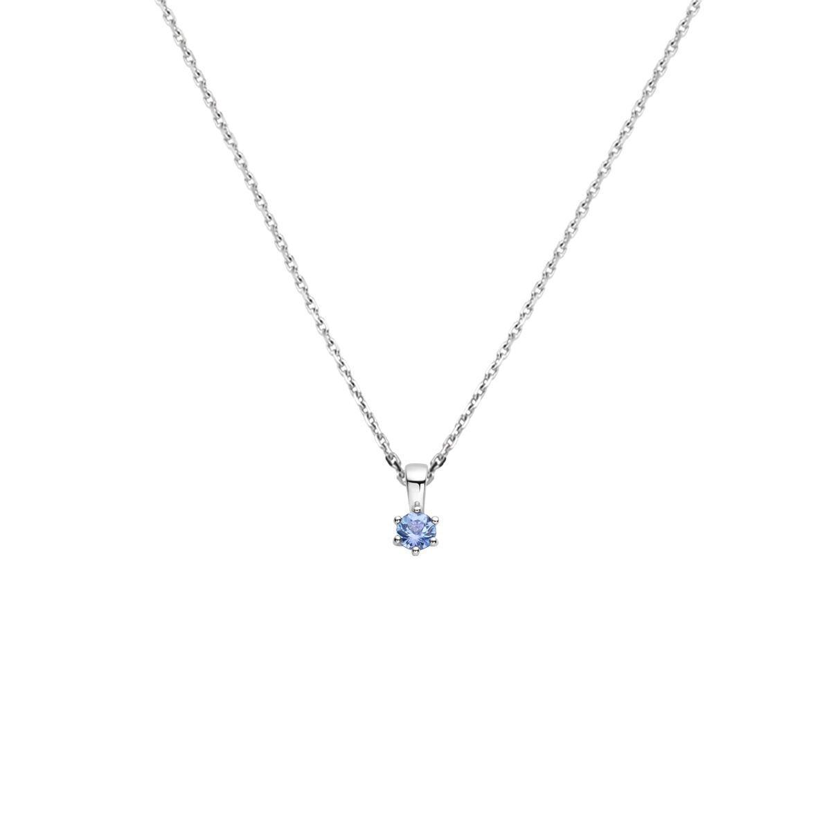 Collier aus rhodiniertem 925 Silber mit tanzanithfarbener Geburtsstein-Anhänger