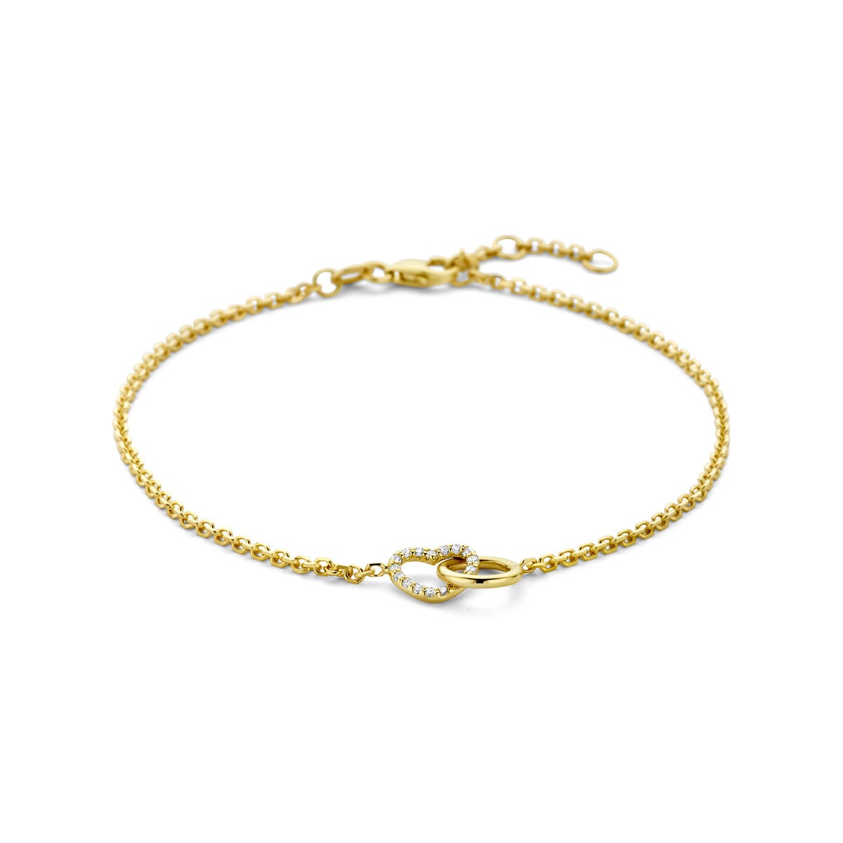 14k Gelbgold-Armband mit rundem und herzförmigem Anhänger, besetzt mit lab-grown Diamanten 0,09 ct