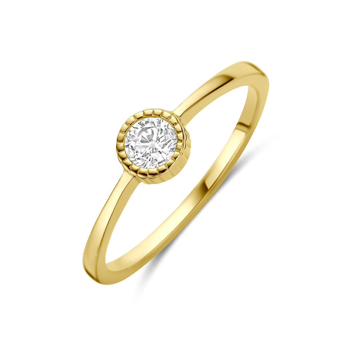 Ring aus 9 Karat Gelbgold mit rundem Zirkonia in der Mitte