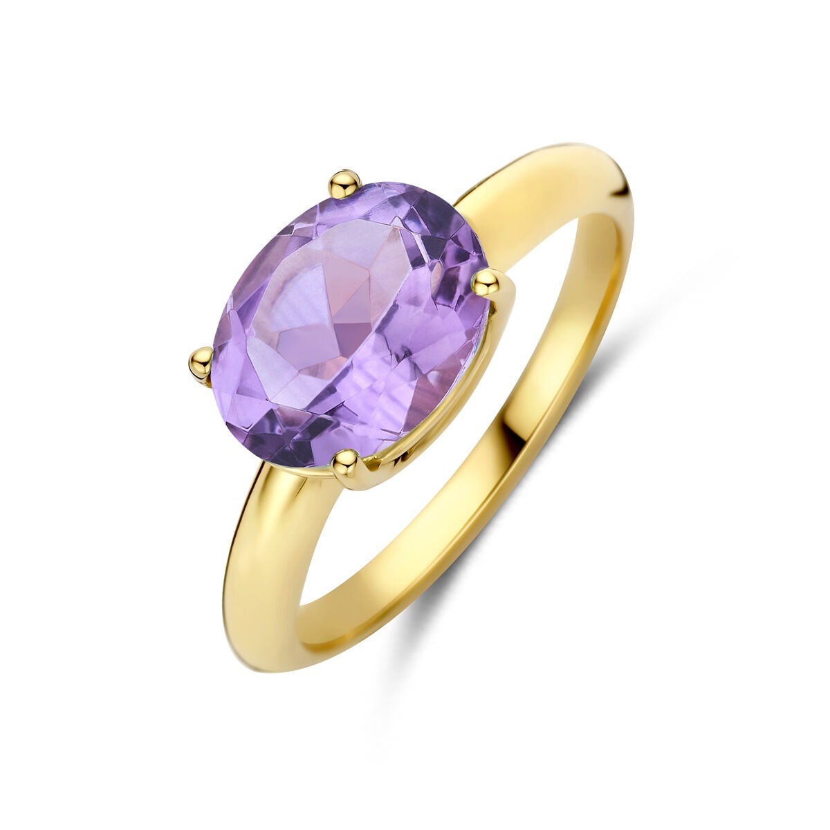 Ring aus 14k Gelbgold mit ovalem Amethyst in violetter Farbe
