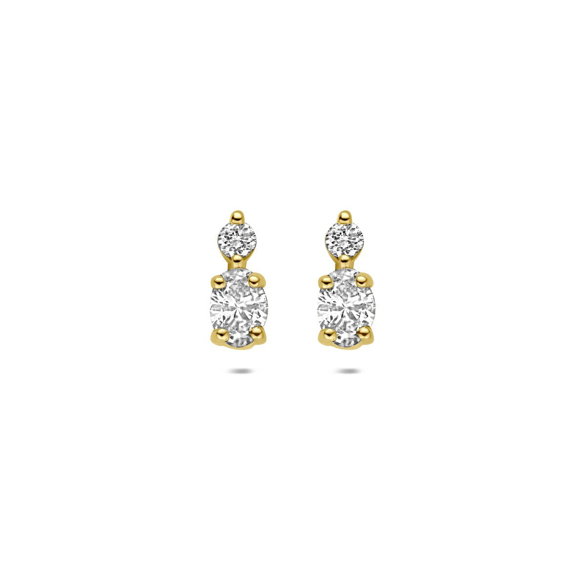 14k Gelbgoldene Ohrstecker mit lab-grown Diamanten, zwei runde Steine in unterschiedlicher Größe