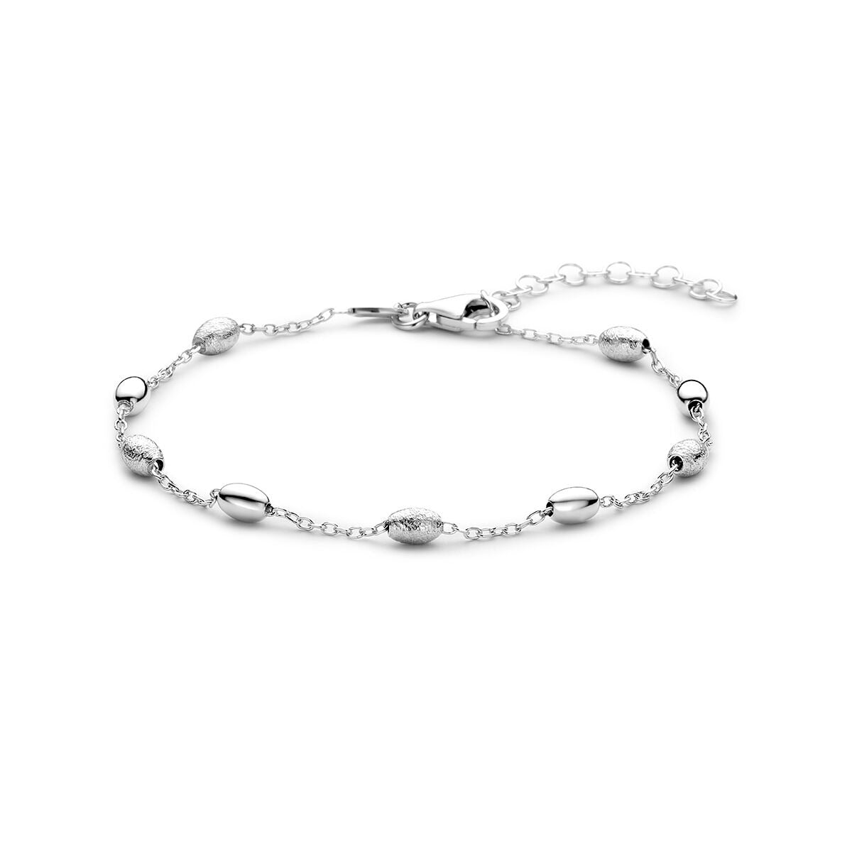 Armband aus rhodiniertem 925 Silber mit ovalen und runden Elementen, feine Gliederkette