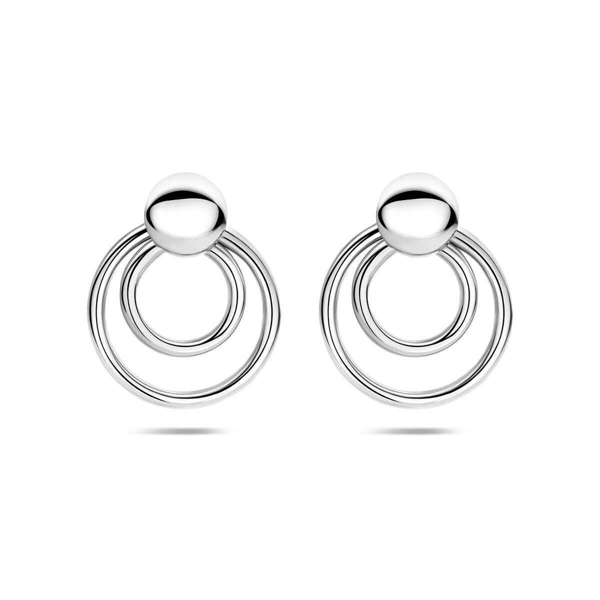 Gerhodinierte Ohrhänger aus 925 Silber mit zwei kreisförmigen Ringen und einer glatten Kugel oben