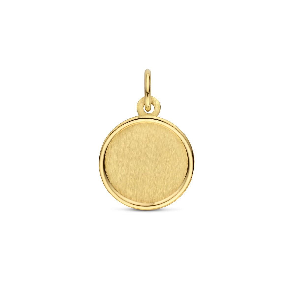 Gravuranhänger aus 14k Gelbgold mit matter Oberfläche und runder Form