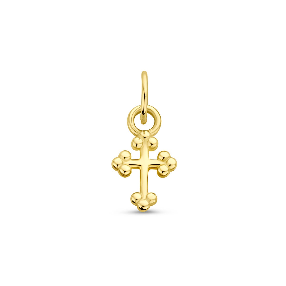 Hänger in Form eines Kreuzes aus 14k Gelbgold mit runden, erhabenen Details