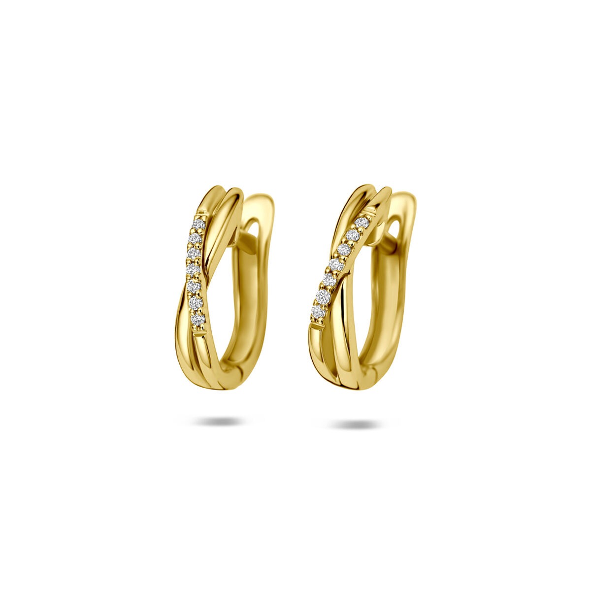 14k gelbgoldene Klappohrringe mit lab-grown Diamanten und geschwungenem Design