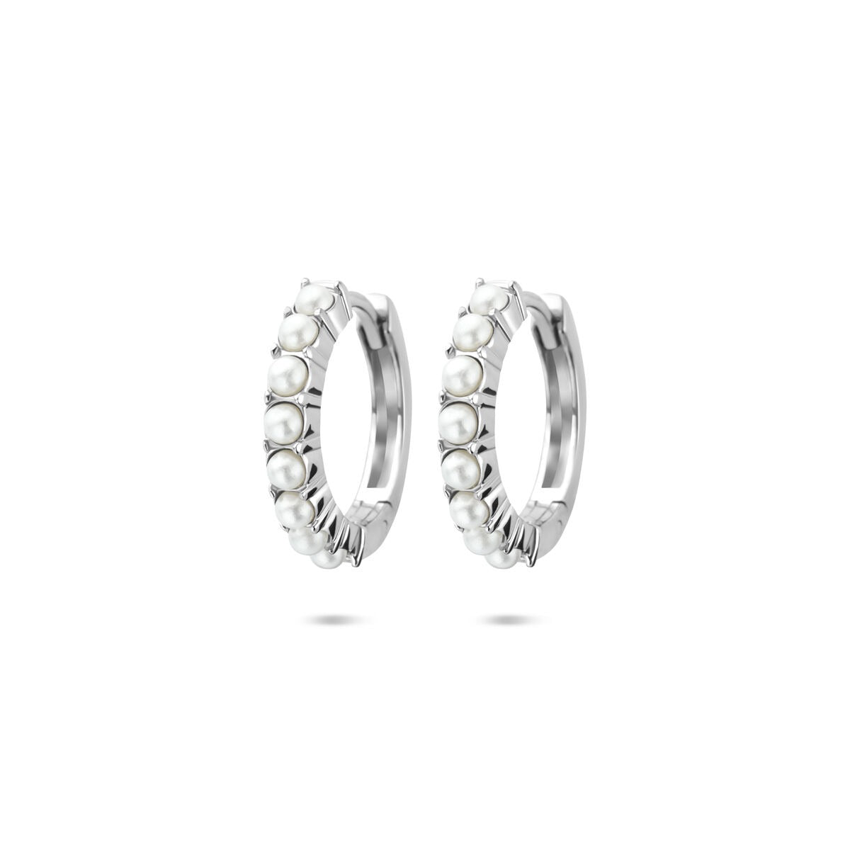 Gerhodinierte Silberne Klapp-Ohrringe mit Perlen, 15 x 3 mm, glänzende Oberfläche und runde Form