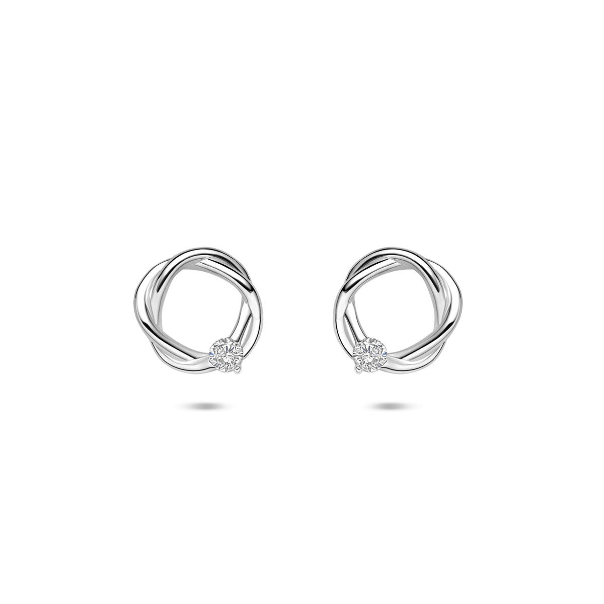 Gerhodineerte 925 Silber Ohrstecker mit Zirkonia in runder Form und einem Durchmesser von 10 mm