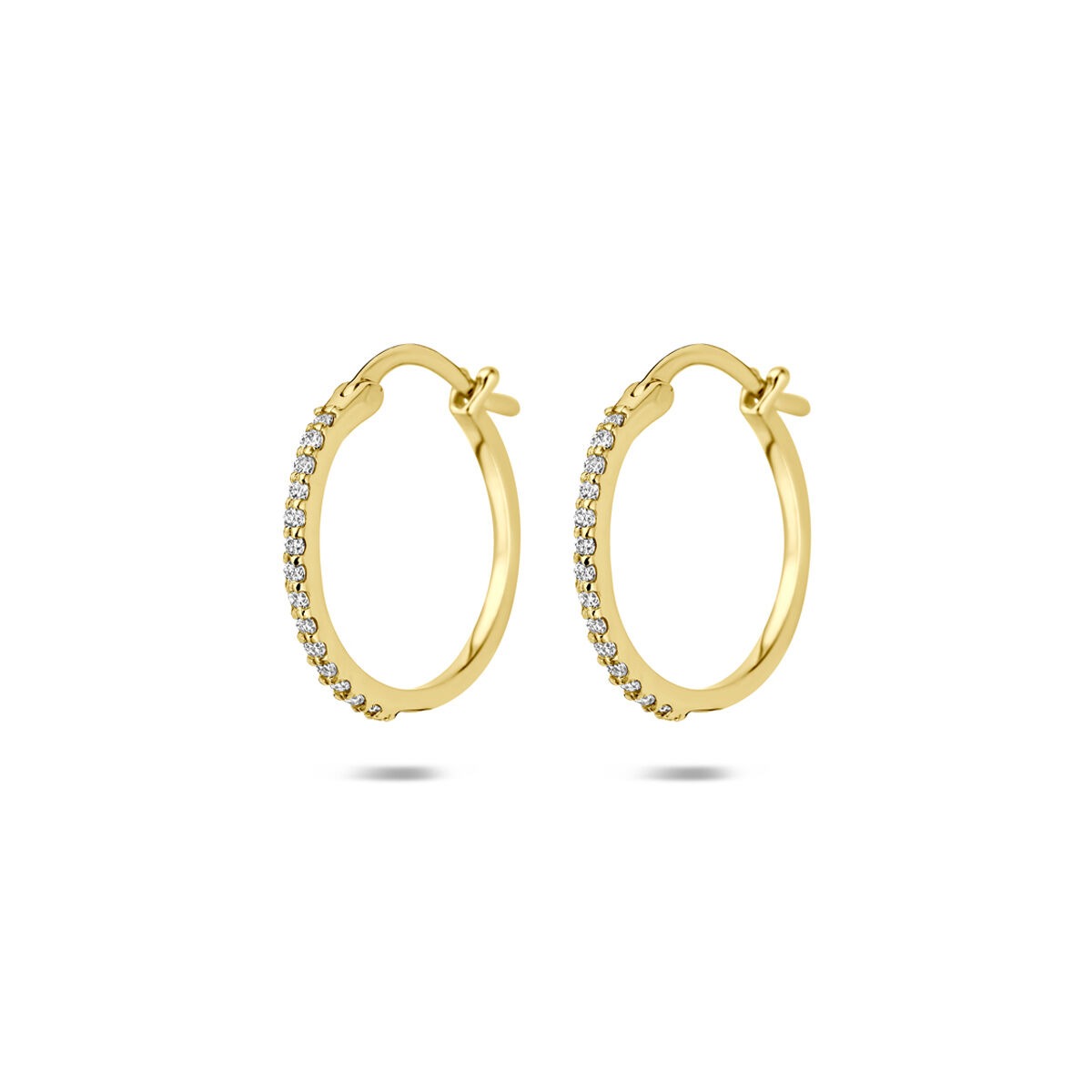 14k gelbgoldene Creolen mit 0,15 ct lab-grown Diamanten entlang der Vorderkante