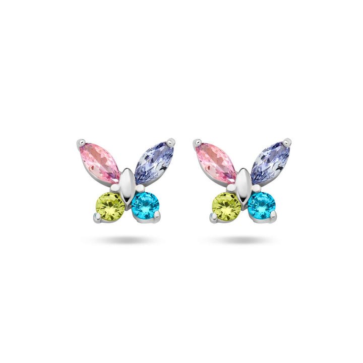 Schmetterlings-Ohrstecker in mehreren Farben aus rhodiniertem Zirkonia-Silber