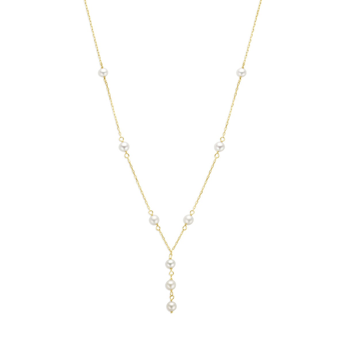 Collier aus 9k Gelbgold mit Perlen und dekorativen Elementen in gleichmäßiger Anordnung