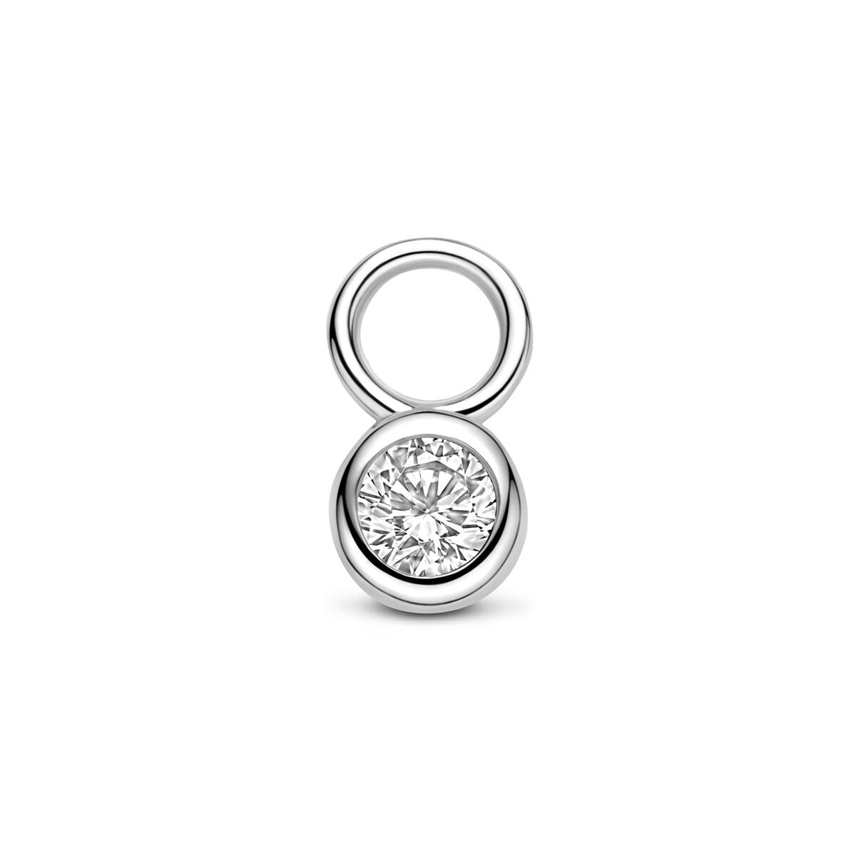 Gerhodinierter Silber-Ohrhänger mit rundem Zirkonia und doppeltem Ringdesign