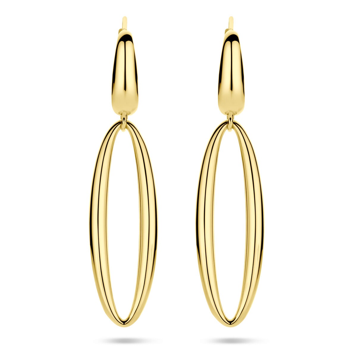 Goldene Ohrhänger für Damen aus 14 Karat Gelbgold, 42 mm lang, mit ovaler Form und glänzender Oberfläche