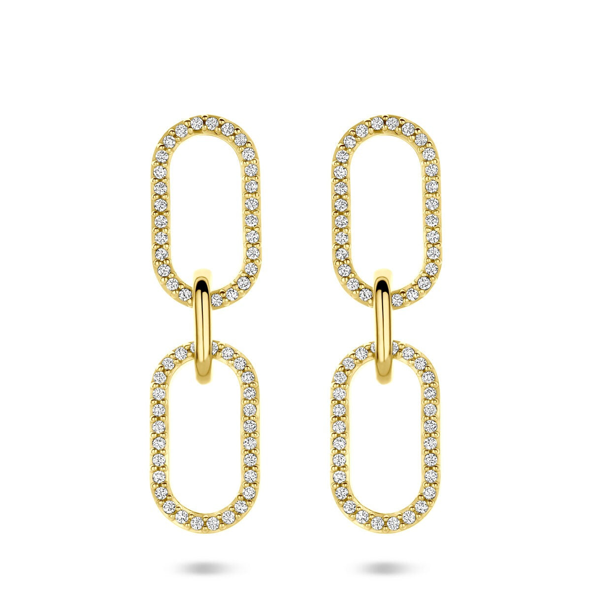 Vergoldete Silberohrringe mit Zirkonia, 33 mm lang, in ovaler Form mit funkelnden Steinen