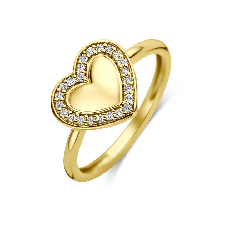 14k Geelgouden hartring met lab grown diamant