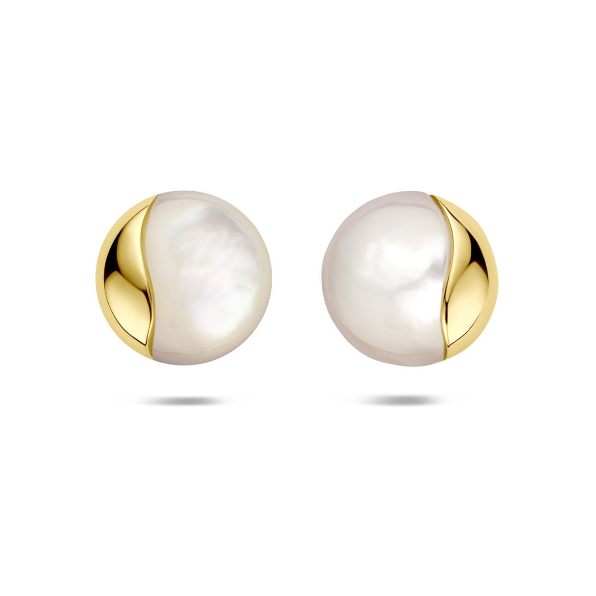 14k gelbgoldene Ohrstecker mit 14 mm Perlmutt und glänzender Oberfläche