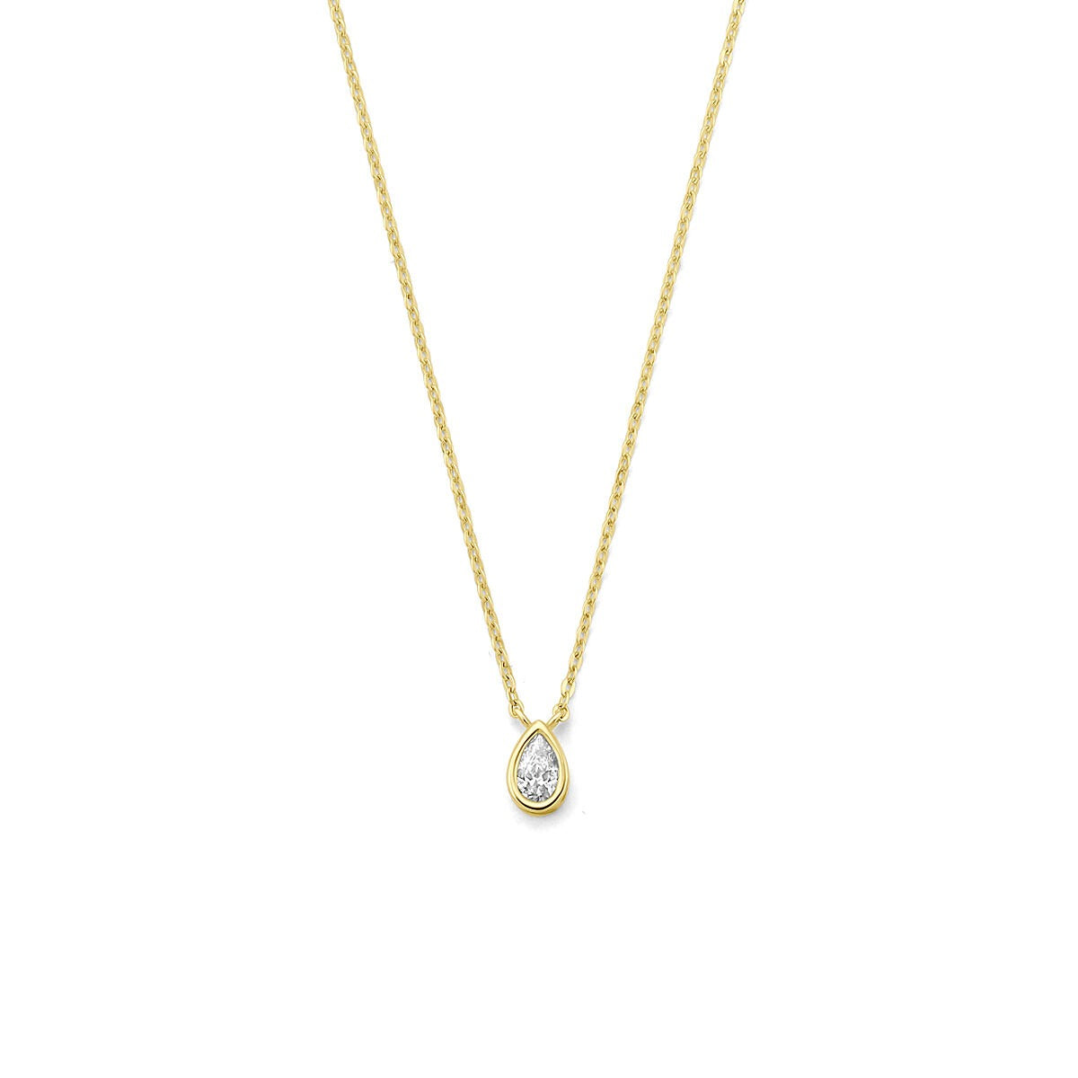 Collier aus 9k Gelbgold mit tropfenförmigem Anhänger und Zirkonia-Steinen