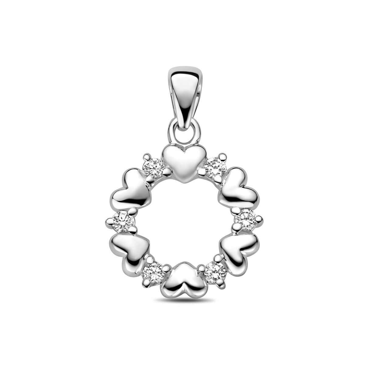 Hänger aus rhodiniertem Silber mit Herzchen und Zirkonia-Steinen in runder Form