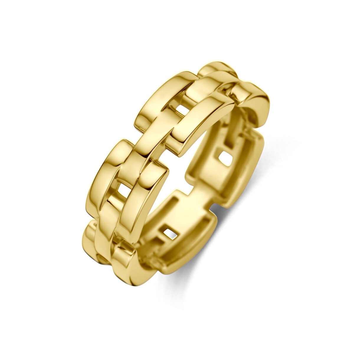 Damenring aus 14k Gelbgold mit modernem, geschlossenen Gliederdesign