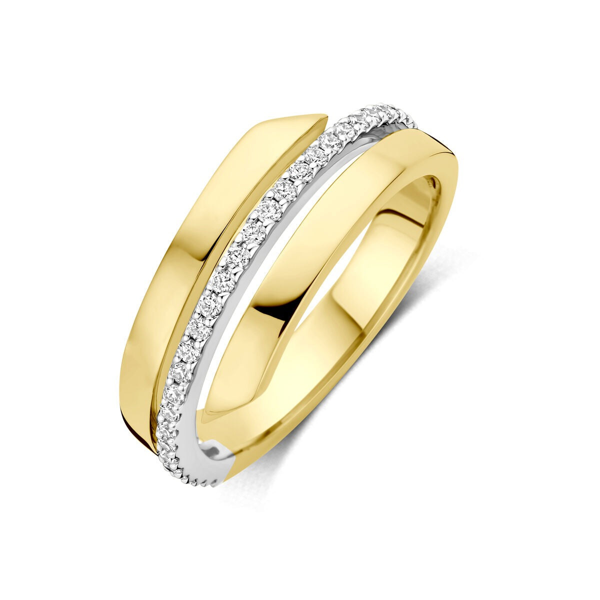 Bicolor Ring aus 14k Gold mit 0,21 ct Diamanten und glatter, glänzender Oberfläche