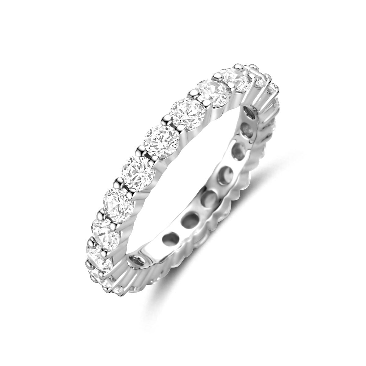 Zilberner Damenring mit Zirkonia, 3 mm breit, mit funkelnden Steinen entlang des Rings