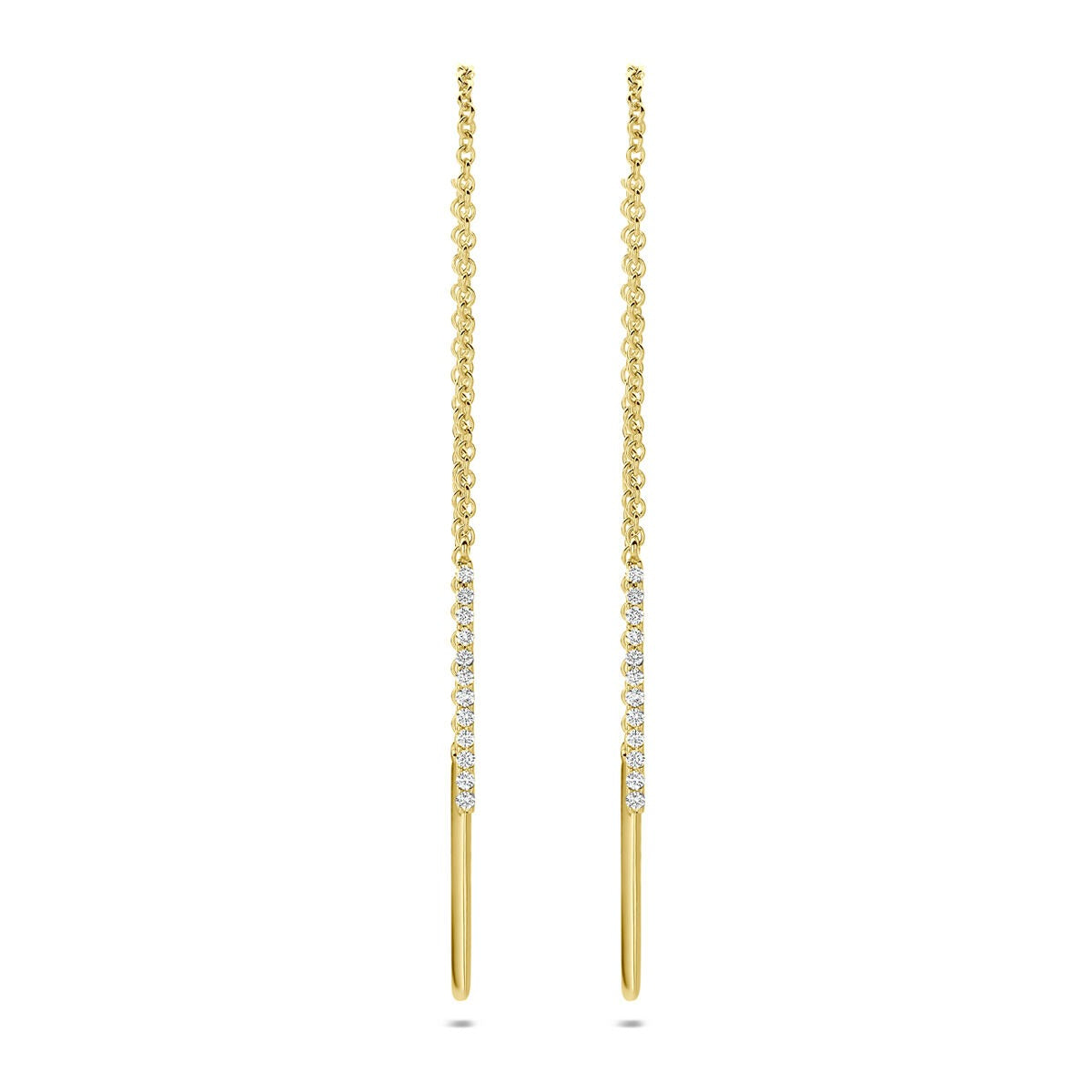 14k gelbgoldene Durchziehohringe mit Diamanten und feiner, glatter Oberfläche