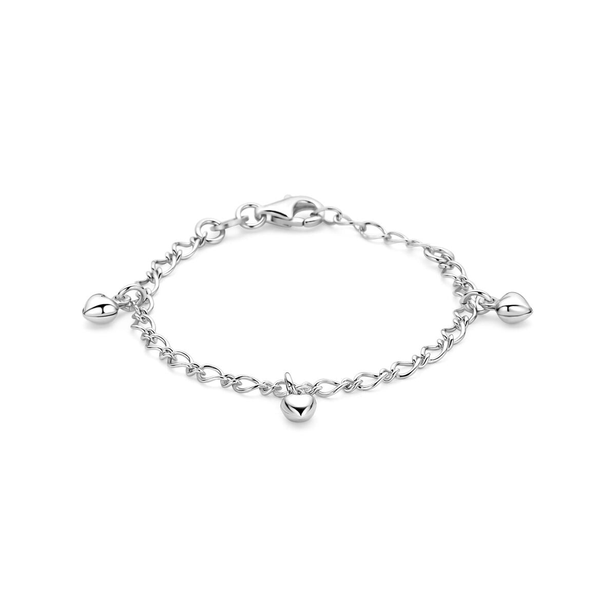 Gerhodinierte 925 Silber Kinderarmband mit Herzen und kleinen Glöckchen