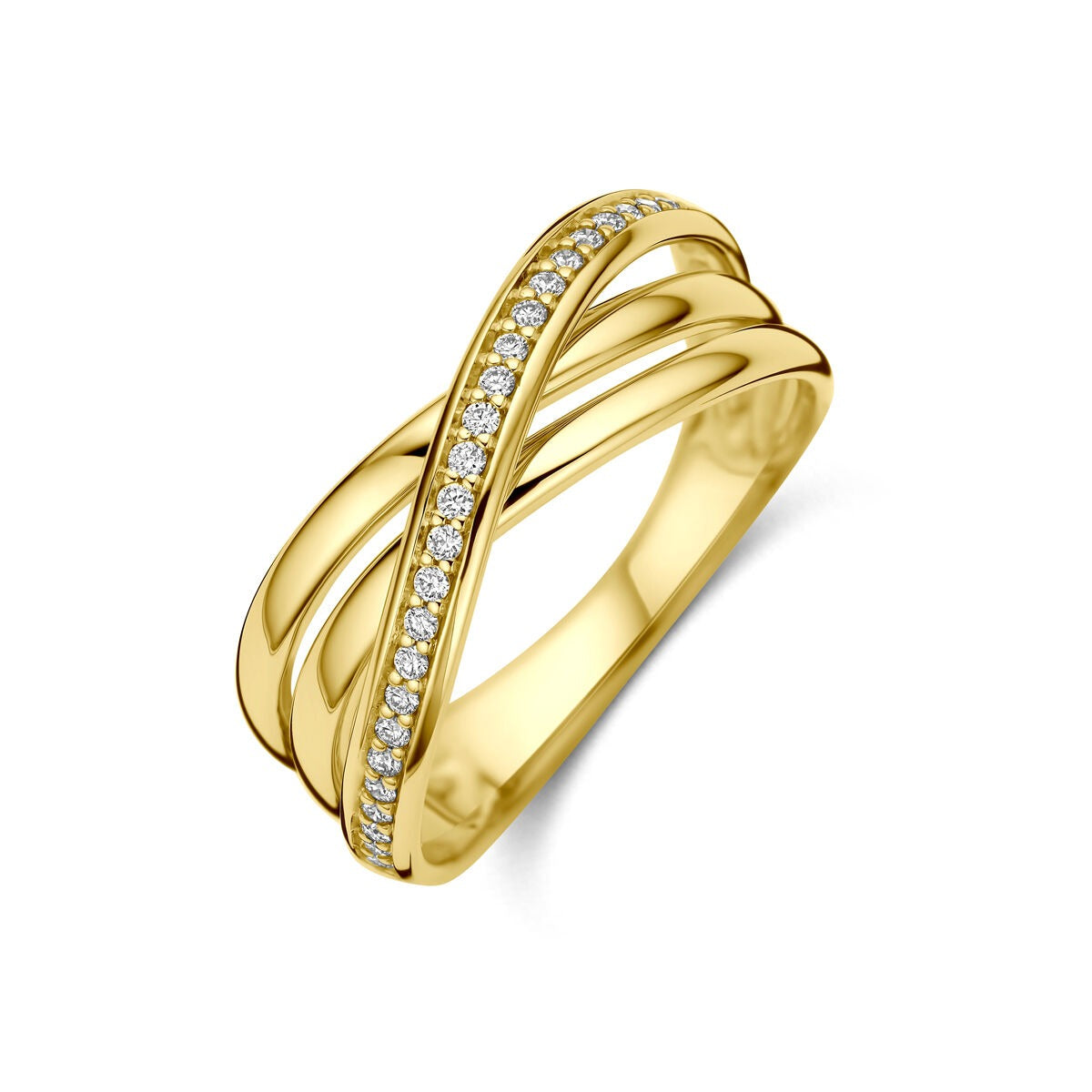 Allianzring aus 14k Gelbgold mit 0,16 ct Diamanten und geschwungenem Design