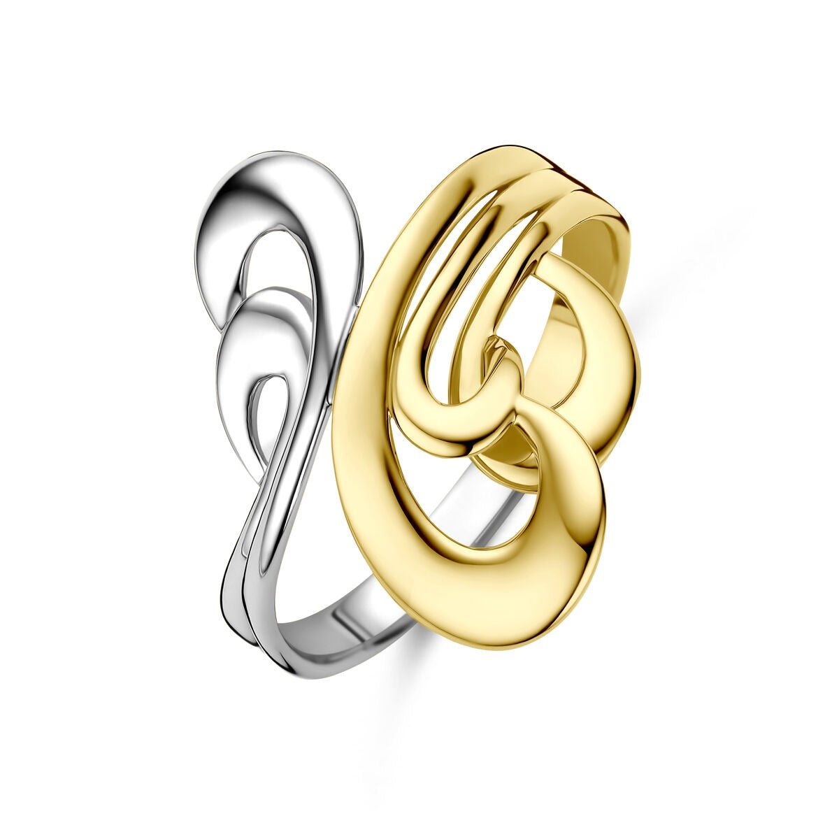 Bicolor Damenring aus 14k Gold mit geschwungenem Design in Gold und Silber